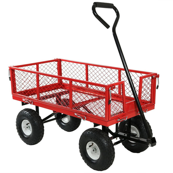 FastFurnishings Heavy Duty Red Wheelbarrow Steel Log Garden Cart 