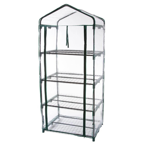 FastFurnishings Durable 4-Tier Plant Stand Greenhouse with Zippered PVC Cover 