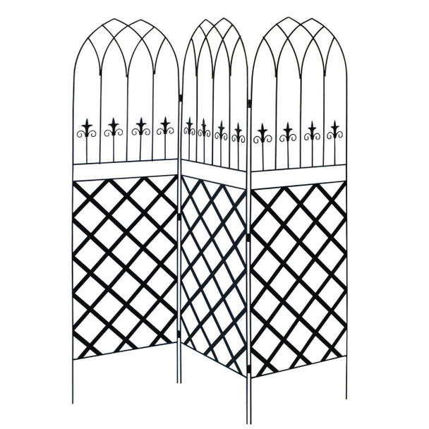 FastFurnishings 6-Ft High 3-Panel Black Metal Lattice Screen Garden Trellis 