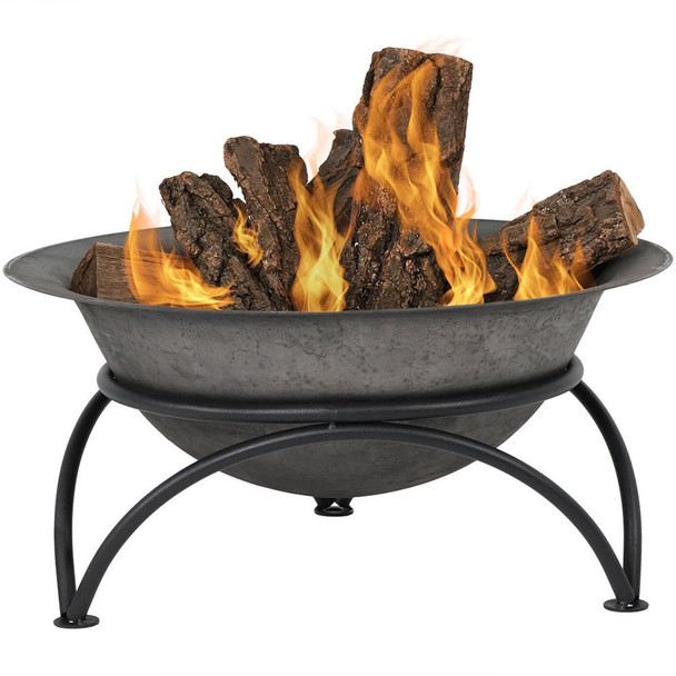 FastFurnishings 23.5 inch Wood-Burning Small Cast Iron Fire Pit Bowl with Stand 