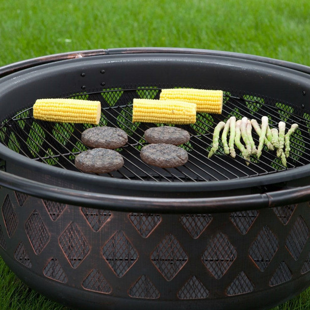 FastFurnishings 36-inch Bronze Fire Pit with Grill Grate Spark Screen Cover 