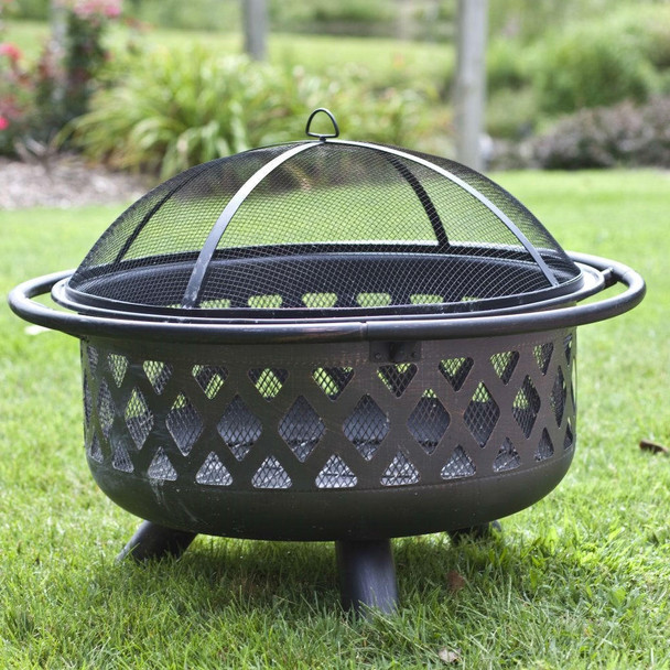 FastFurnishings 36-inch Bronze Fire Pit with Grill Grate Spark Screen Cover 