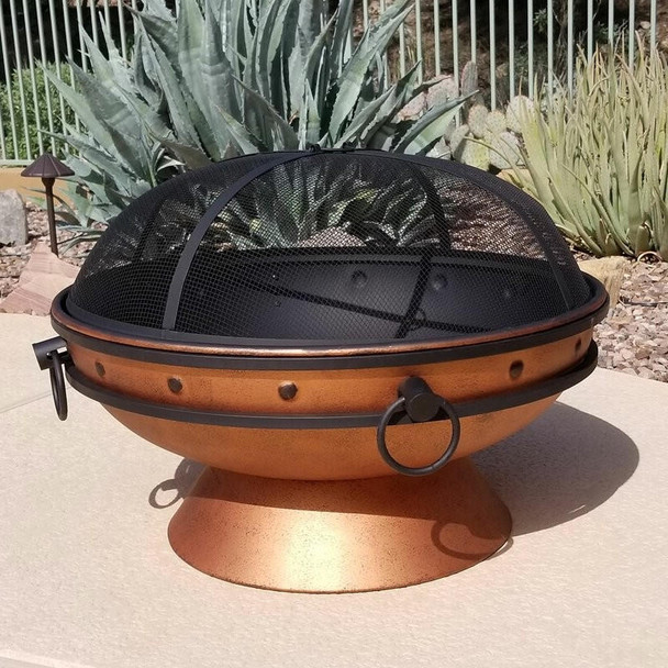 FastFurnishings Cauldron Steel Wood Burning Fire Pit with Spark Screen 