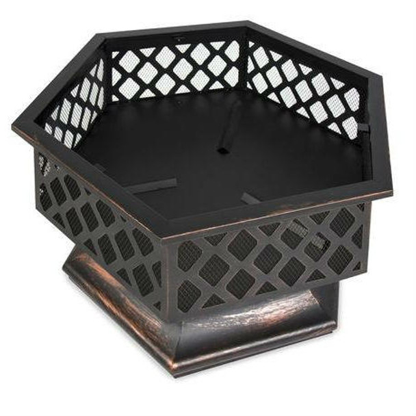 FastFurnishings 24 Inch Steel Distressed Bronze Lattice Design Fire Pit With Cover 