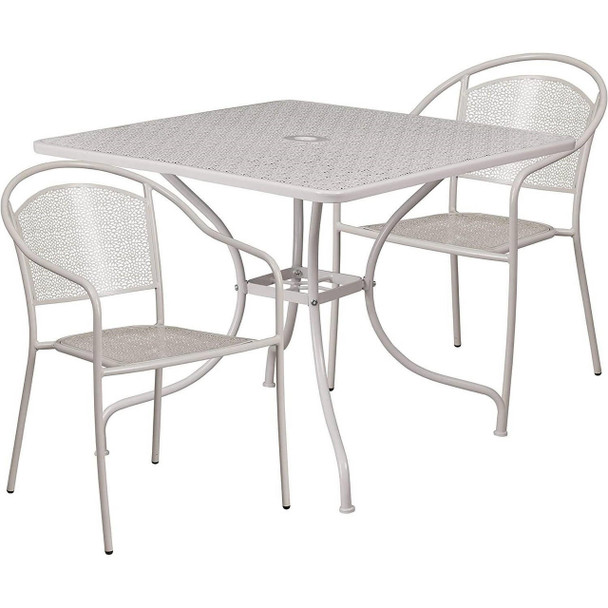 FastFurnishings 3-Piece Grey Steel Metal Outdoor Patio Furniture Set with 2 Chairs and 1 Table 