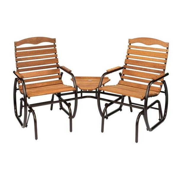 FastFurnishings Modern FarmHome 3 Piece Glider Chairs Set with Side Table 