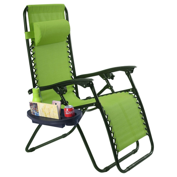 FastFurnishings Set of 2 Green Folding Outdoor Zero Gravity Lounge Chair Recliner 