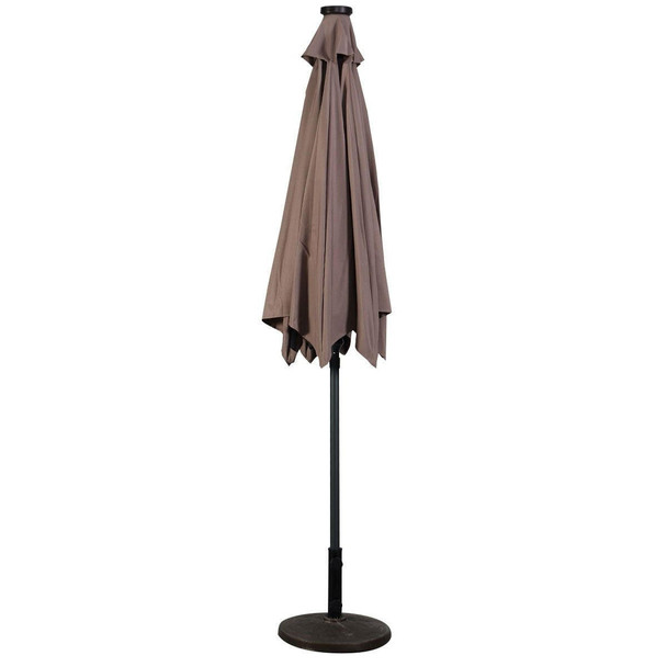FastFurnishings Tan 9-Ft Patio Umbrella with Steel Pole Crank Tilt and Solar LED Lights 