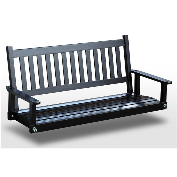 FastFurnishings Outdoor 5-ft Porch Swing in Black Wood Finish 