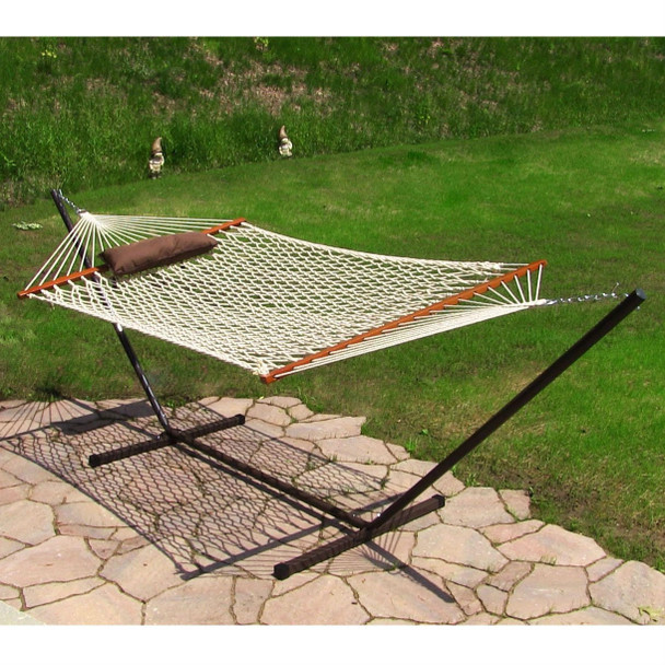 FastFurnishings Rope Hammock Set with Stand Pad and Pillow 55 x 144-inch - Desert Stripe 