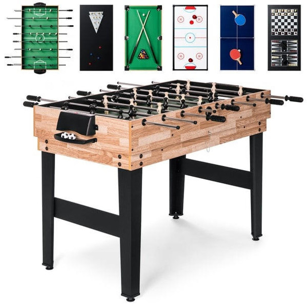 FastFurnishings 10-in-1 Combo Game Room Table Set Pool, Foosball, Ping Pong, Chess 