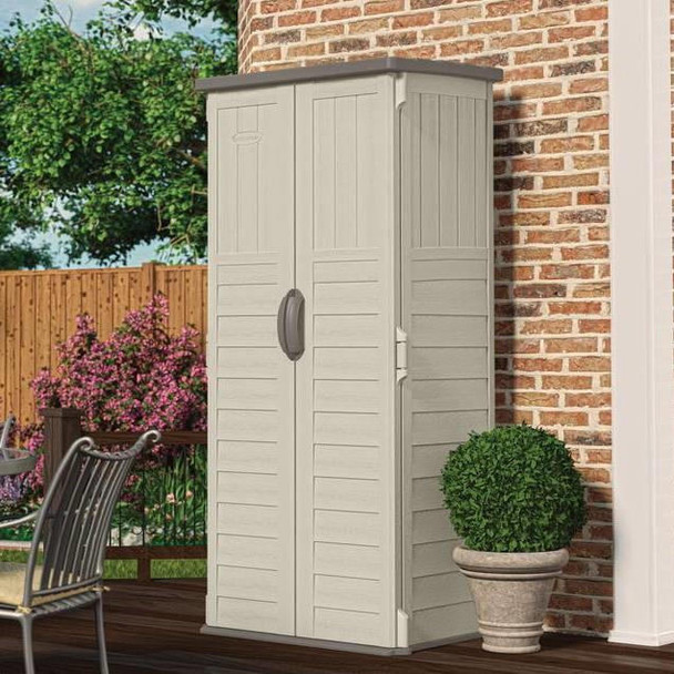 FastFurnishings Outdoor Heavy Duty 22 Cubic Ft Vertical Garden Storage Shed in Taupe Grey 