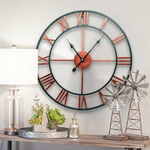 FastFurnishings Decorative 18.5-inch Roman Numerals Silent Non-Ticking Wall Clock in Red 