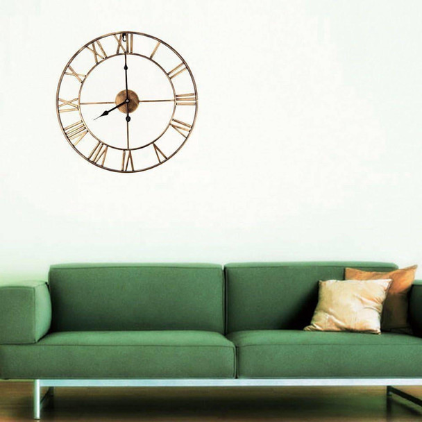 FastFurnishings Decorative 18.5-inch Roman Numerals Silent Non-Ticking Wall Clock in Gold 
