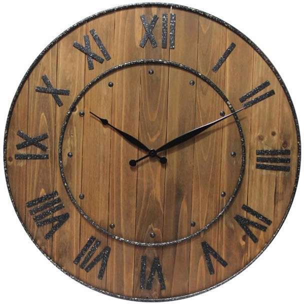 FastFurnishings Brown Wine Barrel FarmHome Wall Clock 