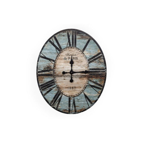 FastFurnishings Turquoise Oversized Distressed Paris Wood Wall Clock 