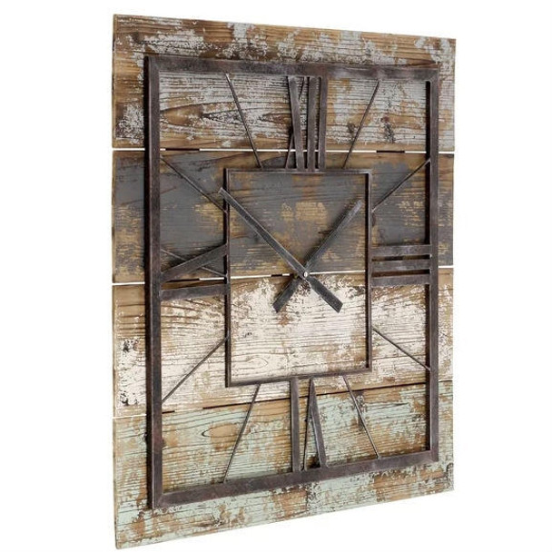 FastFurnishings Square 27.5-inch Wood and Metal Wall Clock Industrial Style 