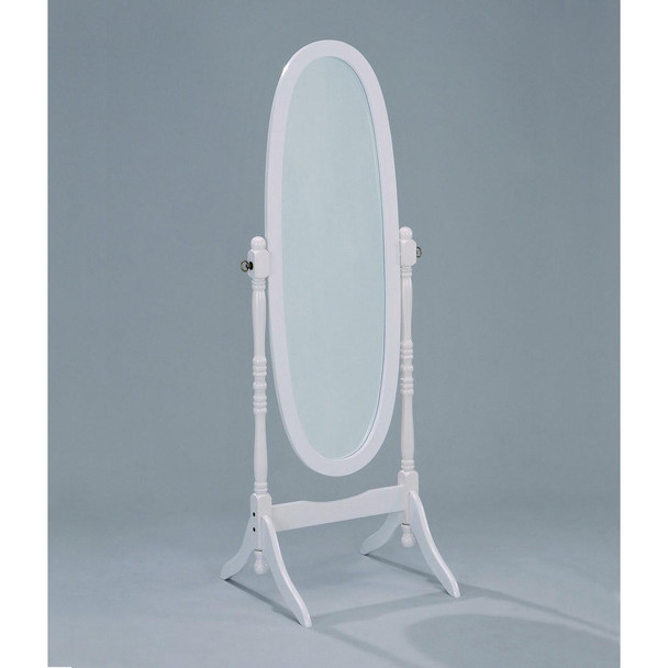 FastFurnishings Oval Cheval Floor Mirror in White Finish 