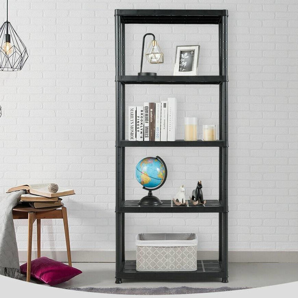 FastFurnishings Black 5-Tier Heavy Duty Shelving Unit Bookcase Garage Kitchen Storage Shelf 