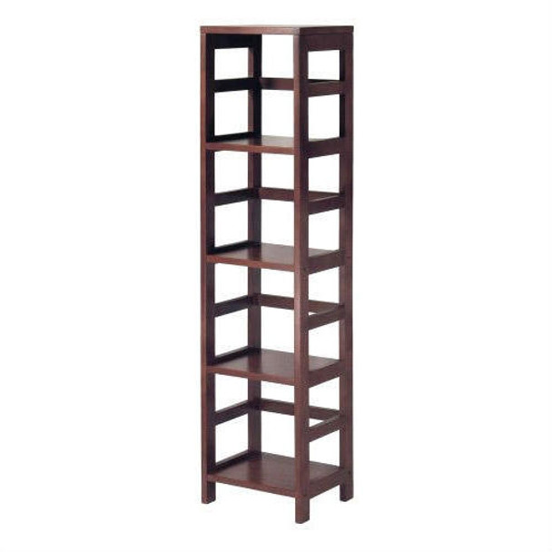 FastFurnishings Narrow 4-Shelf Contemporary Shelving Unit in Espresso Wood Finish 