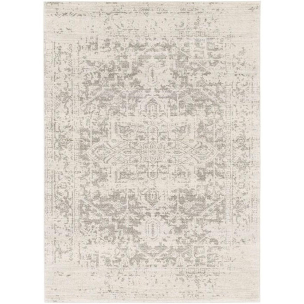 FastFurnishings 5' x 7' Distressed Oriental Area Rug in Light Grey / Beige 