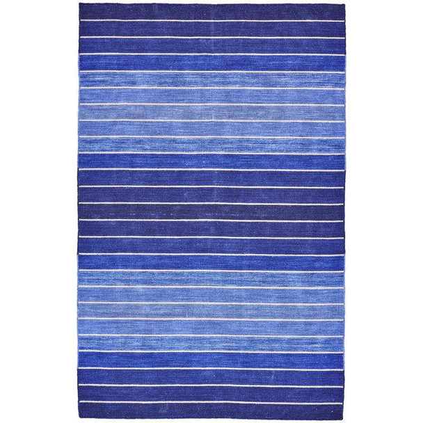 FastFurnishings 8' x 11' Striped Hand-Tufted Wool/Cotton Blue Area Rug 