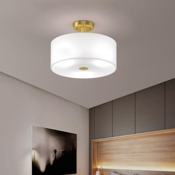FastFurnishings Modern 3-Light Ceiling Mount Glass Pendant Drum Lamp Chandelier White Bronze 