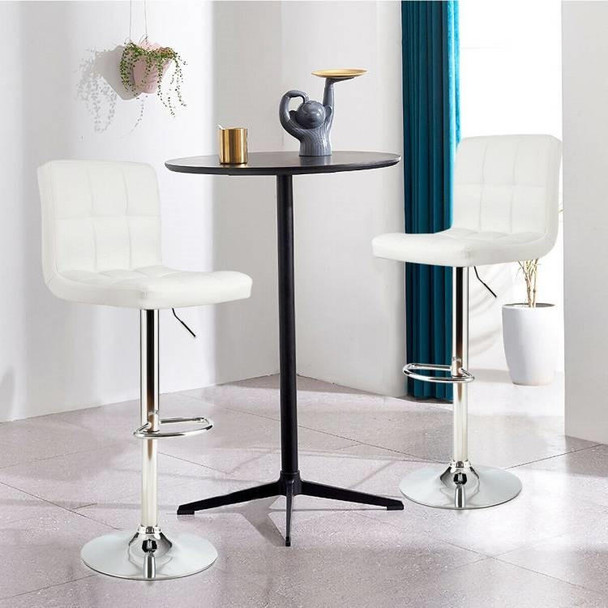 FastFurnishings Set of 2 Modern Adjustable Height Bar Stool with White PU Leather Swivel Seat 