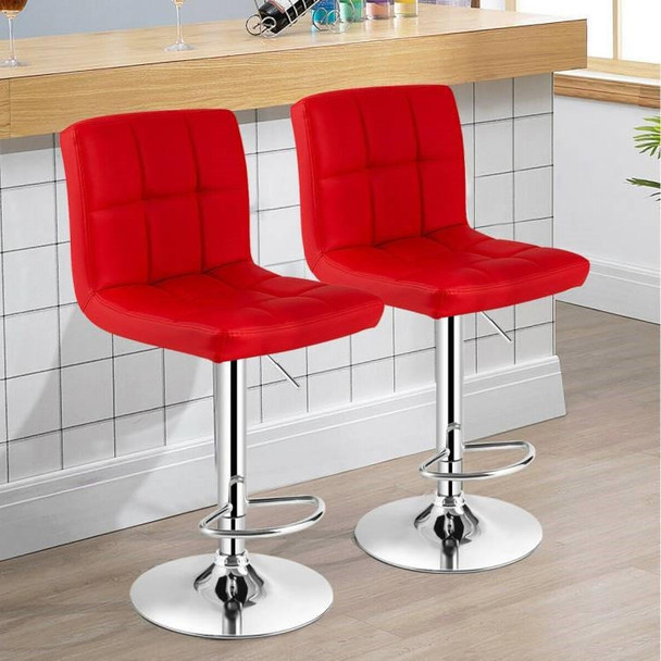 FastFurnishings Set of 2 Modern Adjustable Height Barstools w/ Comfortable Red PU Leather Seat 