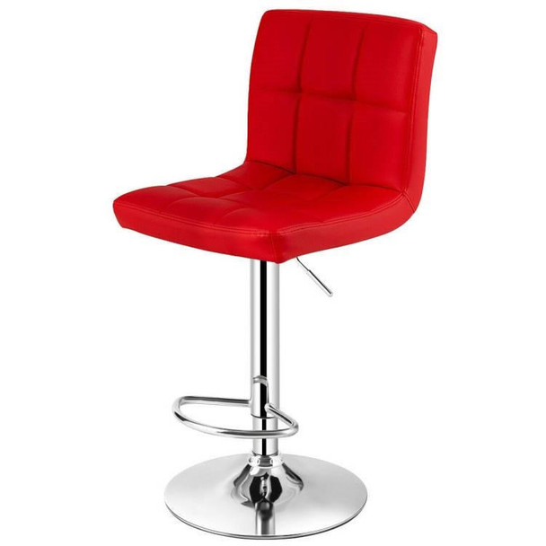 FastFurnishings Set of 2 Modern Adjustable Height Barstools w/ Comfortable Red PU Leather Seat 