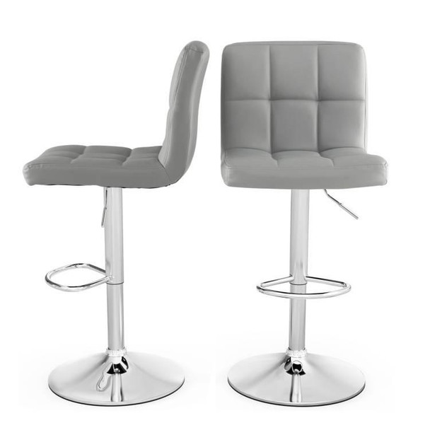 FastFurnishings Set of 2 Modern Adjustable Height Barstools w/ Comfortable Grey PU Leather Seat 