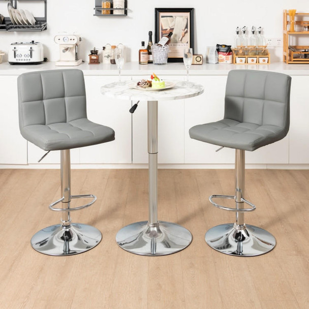 FastFurnishings Set of 2 Modern Adjustable Height Barstools w/ Comfortable Grey PU Leather Seat 