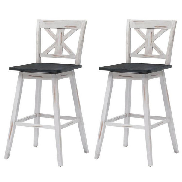 FastFurnishings Set of 2 White Wood 29-in Modern Kitchen Dining Farmhouse Swivel Seat Barstools 