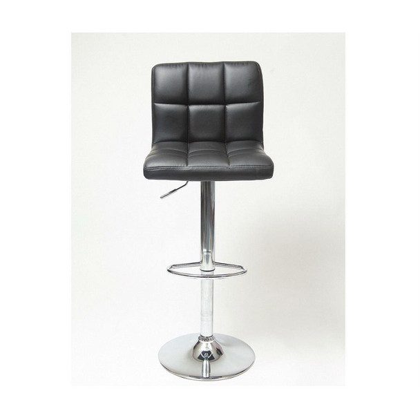 FastFurnishings Set of 2 - Adjustable Height Bar Stool with Black Faux Leather Cushion Seat 