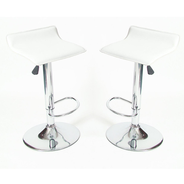 FastFurnishings Set of 2 - Modern Chrome Air Lift Swivel Bar Stool with White Seat 