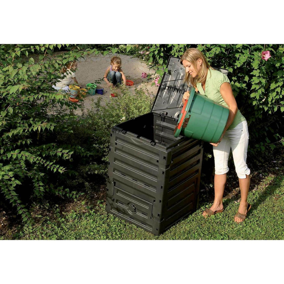 FastFurnishings UV-Resistant Black Recycled Plastic Compost Bin with Lid - 79 Gallon 