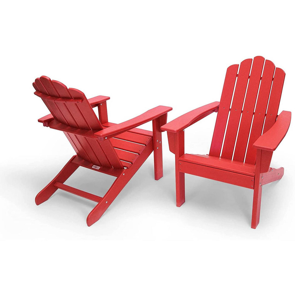 FastFurnishings All Weather Recycled Red Poly Plastic Outdoor Patio Adirondack Chairs - Set of 2 