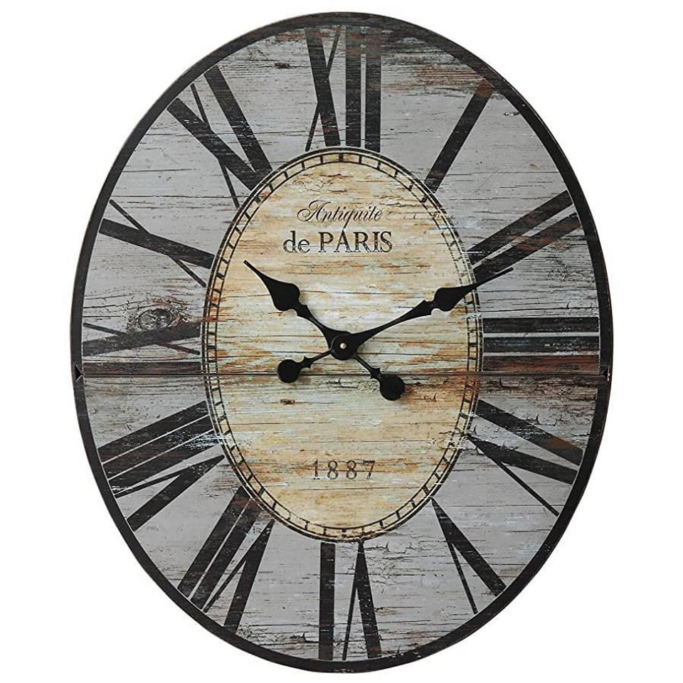 FastFurnishings Gray Oversized Distressed Paris Wood Wall Clock 