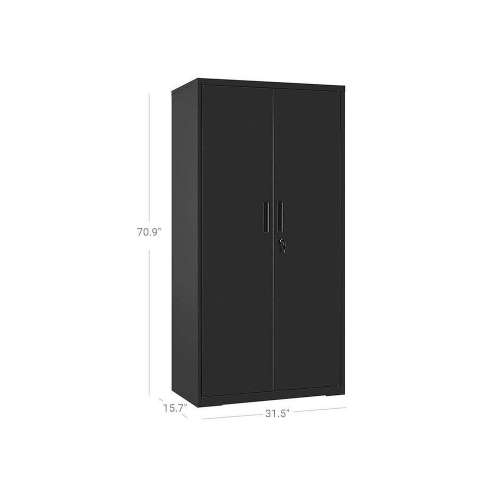 FastFurnishings Black Steel Lockable Storage Cabinet Shelving Unit with 4 Adjustable Shelves 