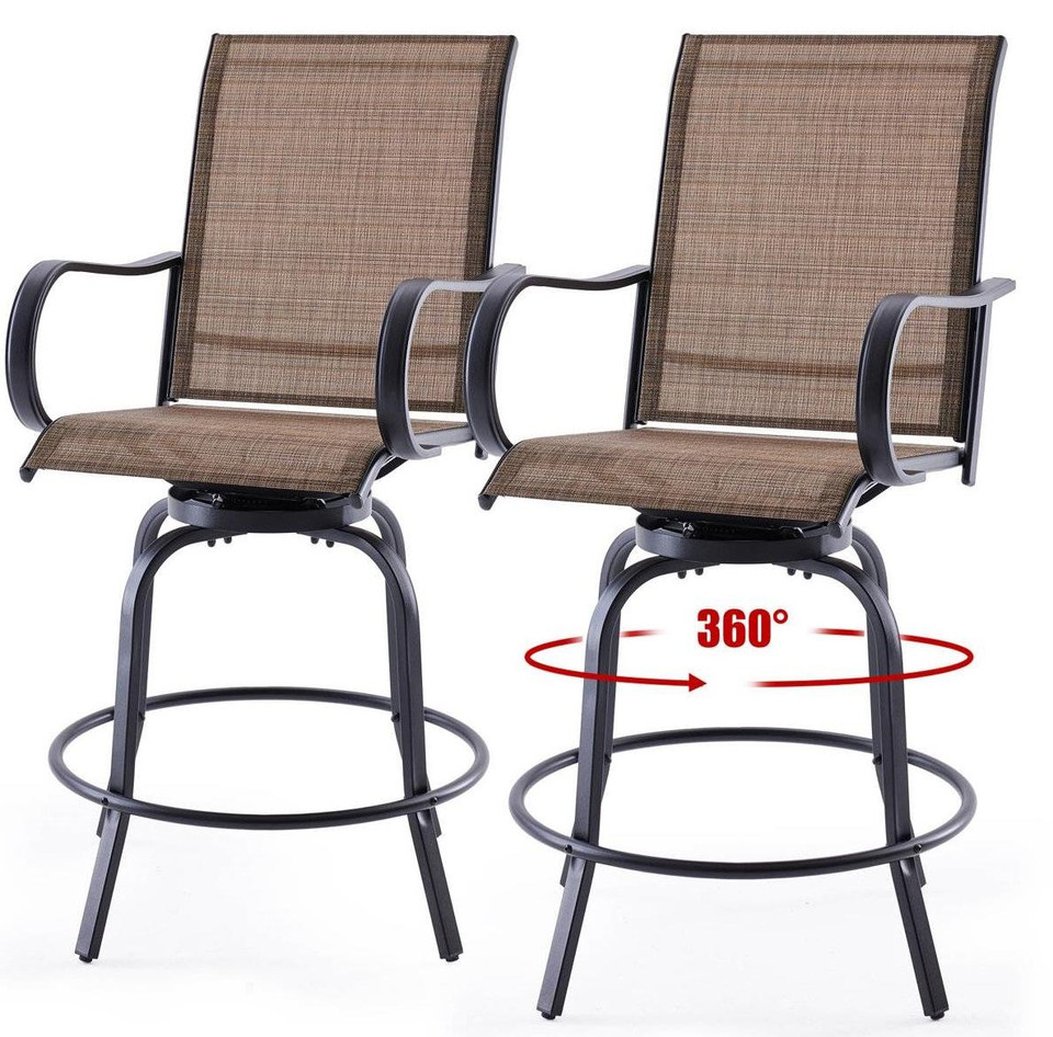 FastFurnishings Set of 2 Brown Weather Resistant Outdoor Swivel Barstools 