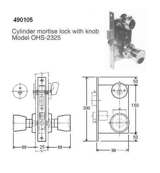 CYLINDER MORTISE LOCK WITH KNOB OHS#2325