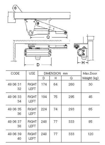 DOOR CLOSER PARALLEL HOLD OPEN LEFT HAND MAX DOOR WGT 120KGS