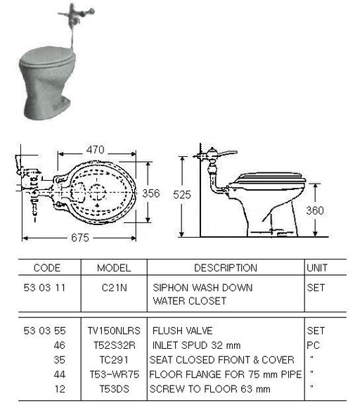 WATER CLOSET SIPHONIC WASH-DOWN MODEL C-21