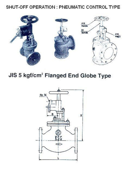 VALVE SHUT-OFF EMERGENCY JIS5K GLOBE PNEUMATIC ESG-100-PC