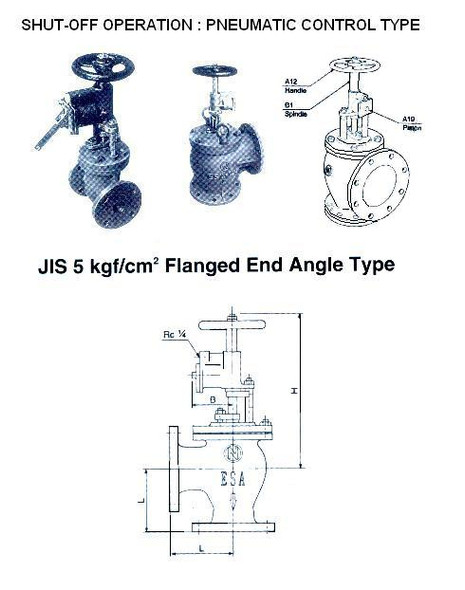 VALVE SHUT-OFF EMERGENCY JIS5K ANGLE PNEUMATIC ESA-50-PC