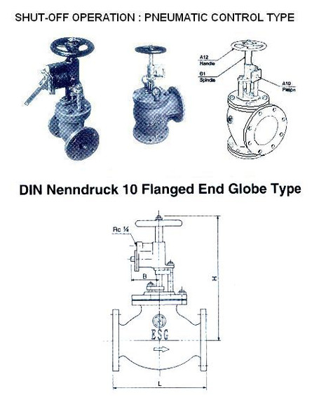 VALVE SHUT-OFF EMERGENCY DIN10 GLOBE PNEUMATIC ESG-125-PC