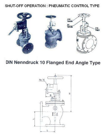 VALVE SHUT-OFF EMERGENCY DIN10 ANGLE PNEUMATIC ESA-200-PC