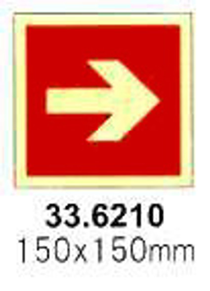 FIRE EQUIPMENT SIGN (RED) ARROW HORIZ(R) 150X150MM