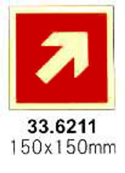 FIRE EQUIPMENT SIGN (RED) ARROW 45DEG UP(R) 150X150MM