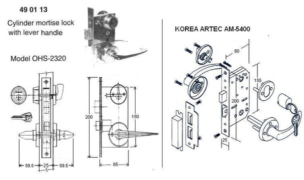 CYLINDER MORTISE LOCK WITH LEVER HANDLE OHS#2320